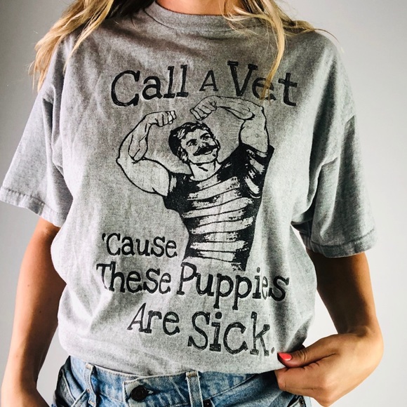 Vintage Tops - [Vintage] Grey Muscle Humor Short Sleeve Tee Shirt